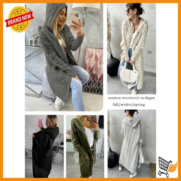 Oversized Chunky Cable Knit Cardigan with Hood & Pockets - Picture 6 of 6